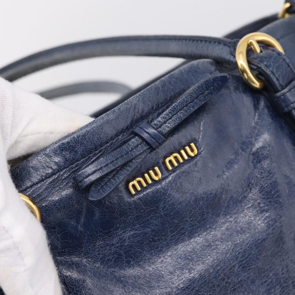 Miu Miu Tote Bag Leather 2way Navy Gold Auth fm5470V