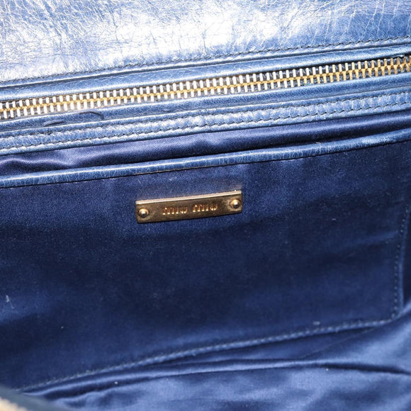 Miu Miu Tote Bag Leather 2way Navy Gold Auth fm5470V