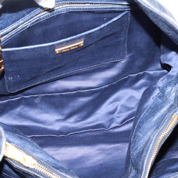 Miu Miu Tote Bag Leather 2way Navy Gold Auth fm5470V