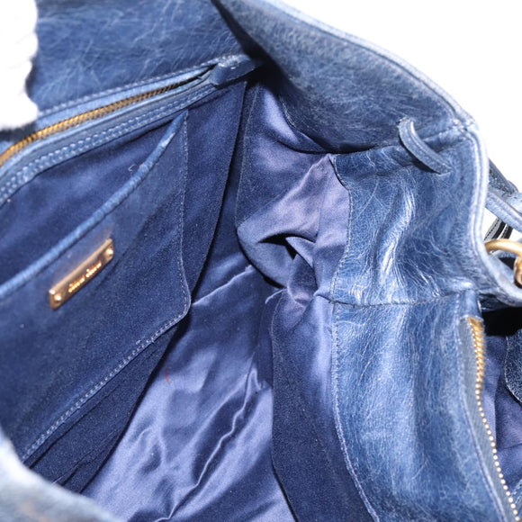 Miu Miu Tote Bag Leather 2way Navy Gold Auth fm5470V