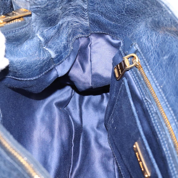 Miu Miu Tote Bag Leather 2way Navy Gold Auth fm5470V
