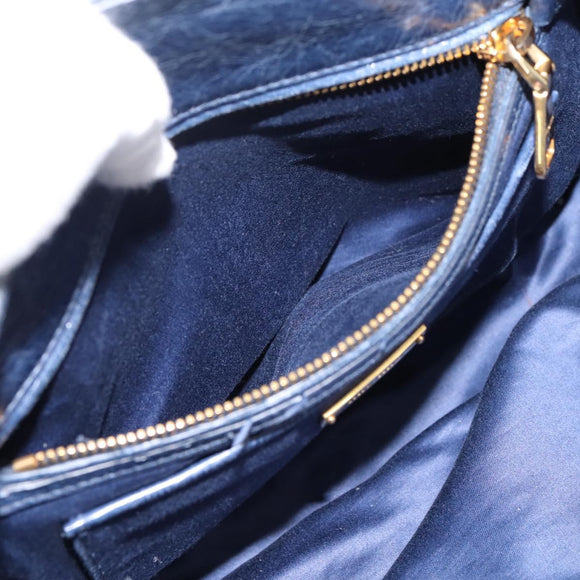Miu Miu Tote Bag Leather 2way Navy Gold Auth fm5470V