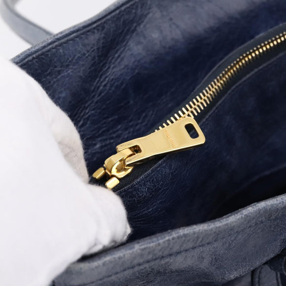 Miu Miu Tote Bag Leather 2way Navy Gold Auth fm5470V