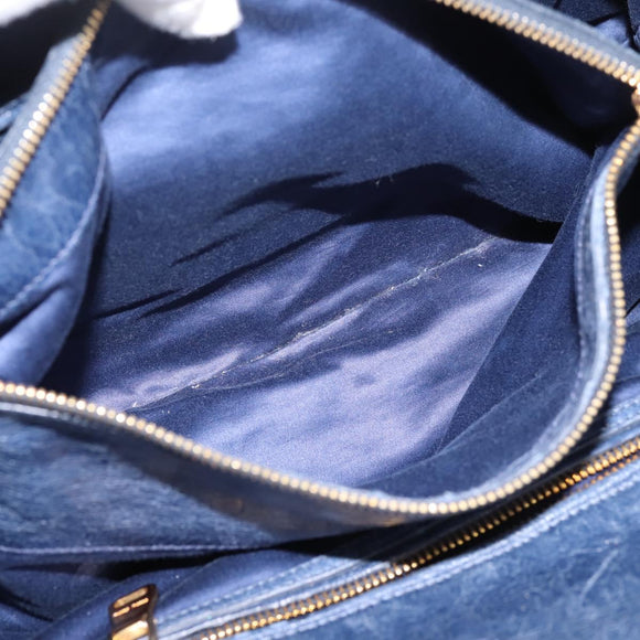 Miu Miu Tote Bag Leather 2way Navy Gold Auth fm5470V