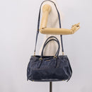 Miu Miu Tote Bag Leather 2way Navy Gold Auth fm5470V-29