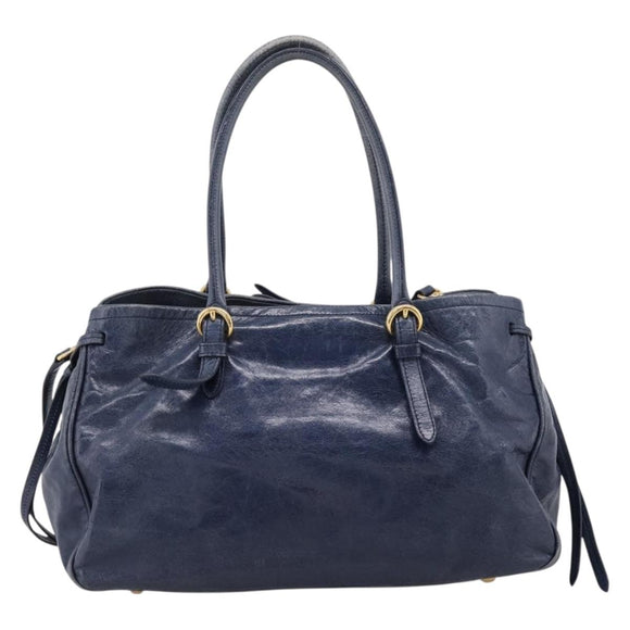 Miu Miu Tote Bag Leather 2way Navy Gold Auth fm5470V