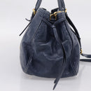 Miu Miu Tote Bag Leather 2way Navy Gold Auth fm5470V-3