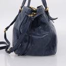 Miu Miu Tote Bag Leather 2way Navy Gold Auth fm5470V-4