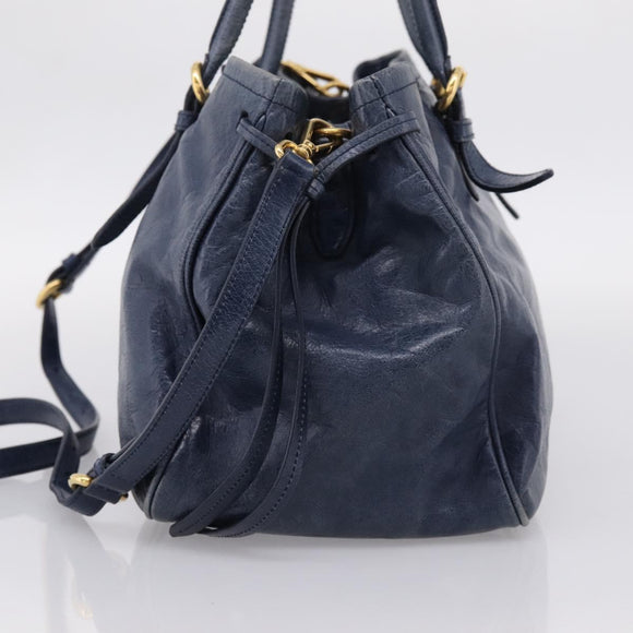 Miu Miu Tote Bag Leather 2way Navy Gold Auth fm5470V