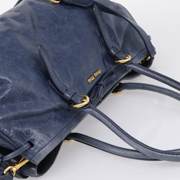 Miu Miu Tote Bag Leather 2way Navy Gold Auth fm5470V