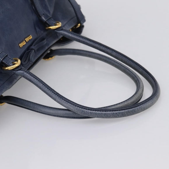 Miu Miu Tote Bag Leather 2way Navy Gold Auth fm5470V