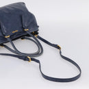 Miu Miu Tote Bag Leather 2way Navy Gold Auth fm5470V-9