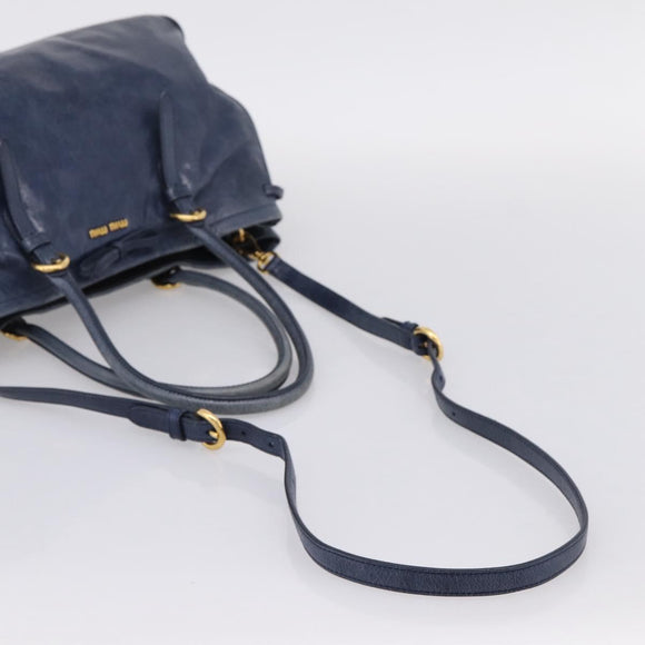 Miu Miu Tote Bag Leather 2way Navy Gold Auth fm5470V