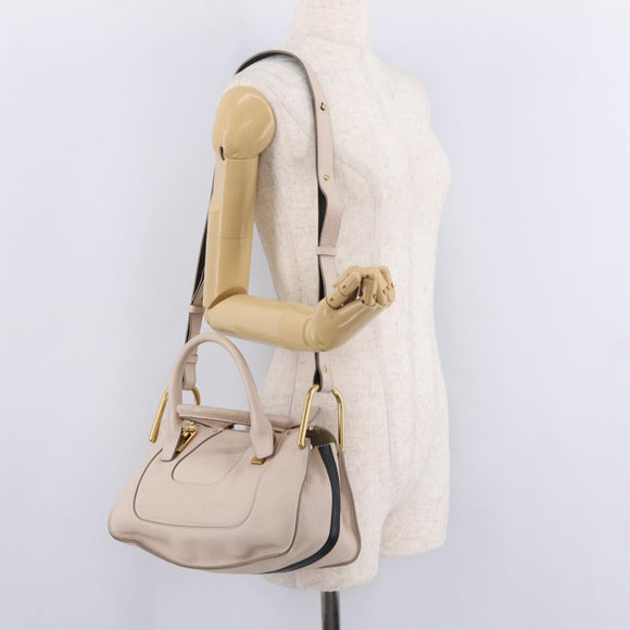 Chloe Hailey Hand Bag Leather 2way Beige Gold 02165665 Auth fm5471A