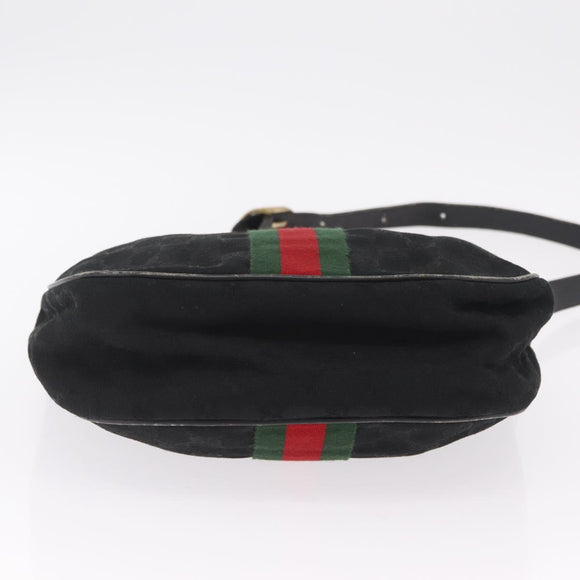 GUCCI GG Canvas Web Sherry Line Shoulder Bag Black Gold 10 2 3840 Auth fm5475