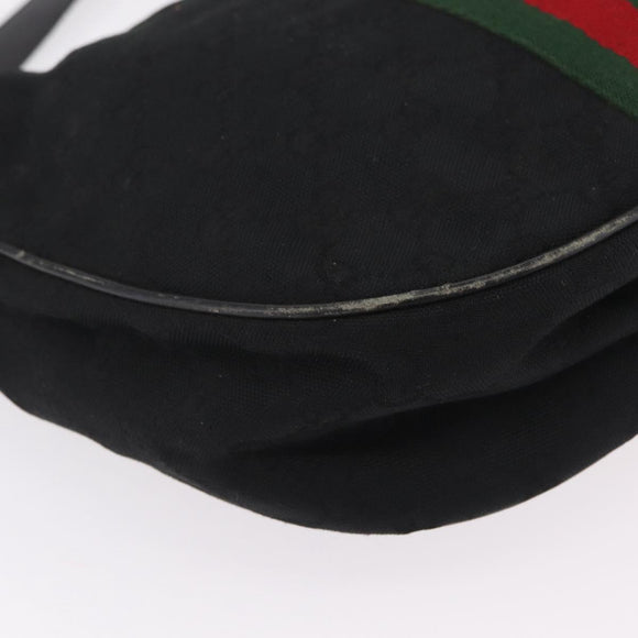 GUCCI GG Canvas Web Sherry Line Shoulder Bag Black Gold 10 2 3840 Auth fm5475