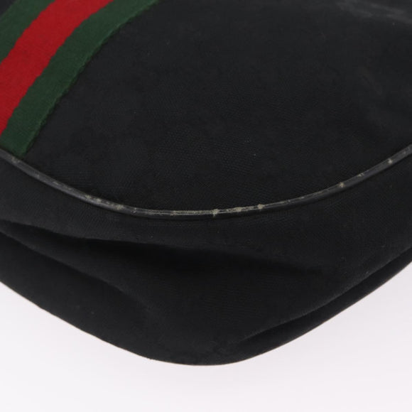 GUCCI GG Canvas Web Sherry Line Shoulder Bag Black Gold 10 2 3840 Auth fm5475