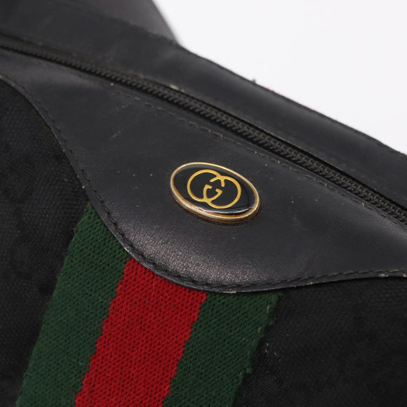 GUCCI GG Canvas Web Sherry Line Shoulder Bag Black Gold 10 2 3840 Auth fm5475