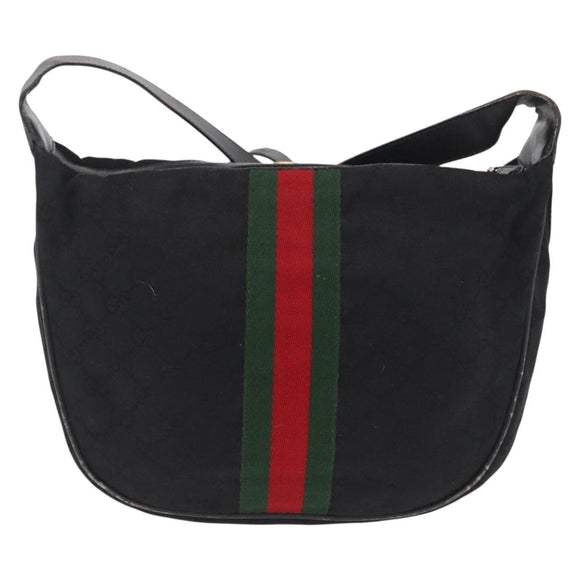 GUCCI GG Canvas Web Sherry Line Shoulder Bag Black Gold 10 2 3840 Auth fm5475