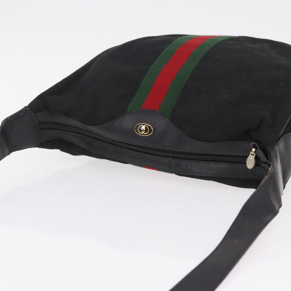 GUCCI GG Canvas Web Sherry Line Shoulder Bag Black Gold 10 2 3840 Auth fm5475