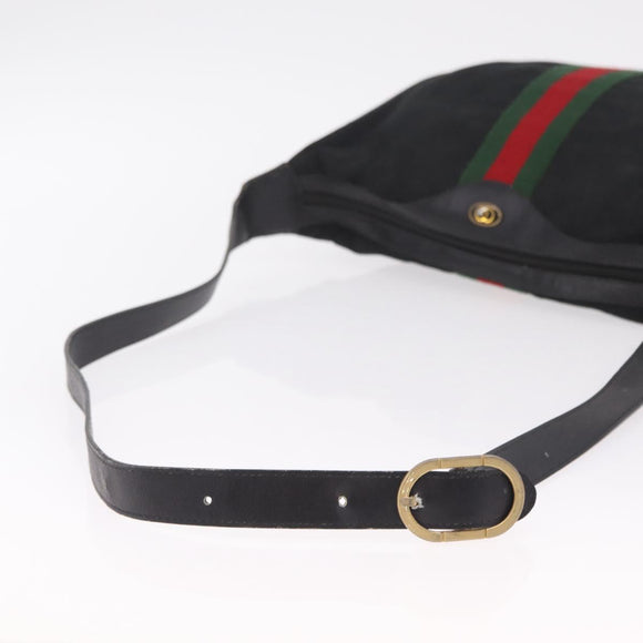 GUCCI GG Canvas Web Sherry Line Shoulder Bag Black Gold 10 2 3840 Auth fm5475