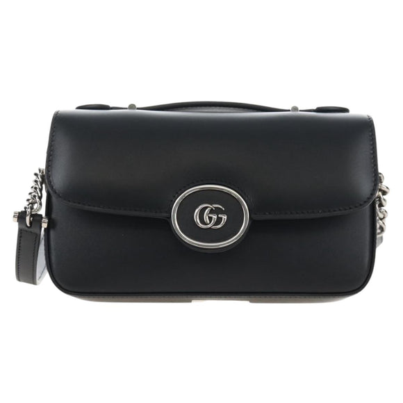 GUCCI Petit GG Shoulder Bag Leather 2way Black Silver 739722 Auth fm5487SM