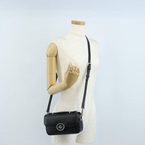 GUCCI Petit GG Shoulder Bag Leather 2way Black Silver 739722 Auth fm5487SM
