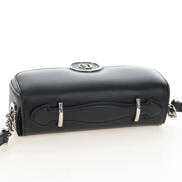 GUCCI Petit GG Shoulder Bag Leather 2way Black Silver 739722 Auth fm5487SM