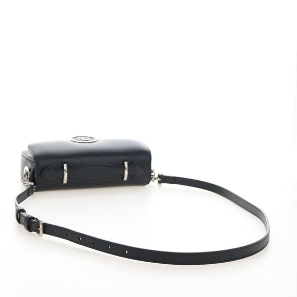GUCCI Petit GG Shoulder Bag Leather 2way Black Silver 739722 Auth fm5487SM