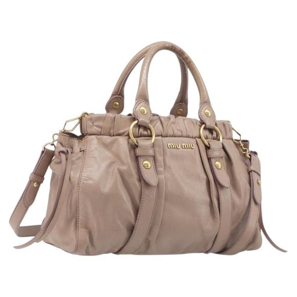 Miu Miu Hand Bag Vitellolux 2way Pink Gold Auth fm5488
