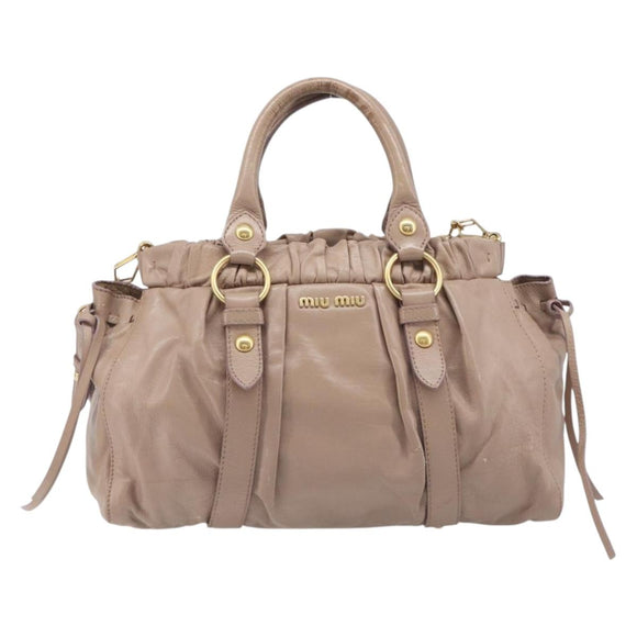Miu Miu Hand Bag Vitellolux 2way Pink Gold Auth fm5488