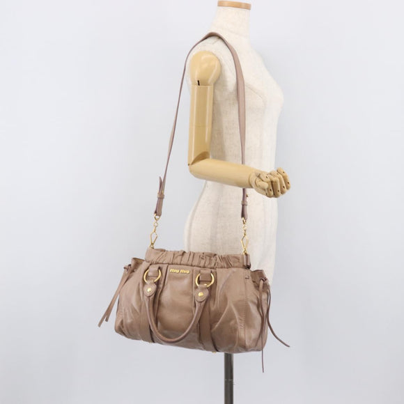 Miu Miu Hand Bag Vitellolux 2way Pink Gold Auth fm5488