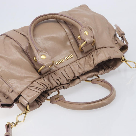 Miu Miu Hand Bag Vitellolux 2way Pink Gold Auth fm5488