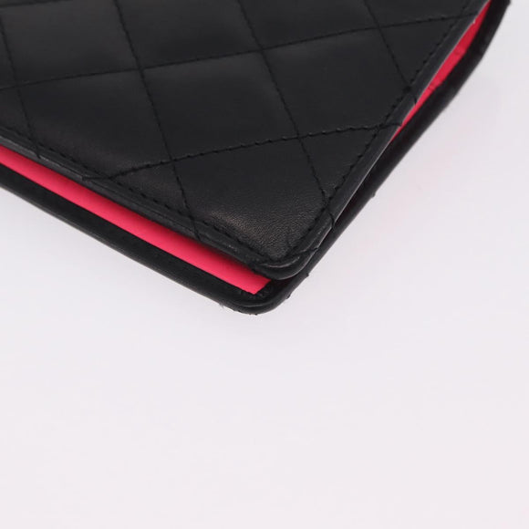 CHANEL Cambon Line Long Wallet Lamb Skin Black CC Auth fm5490