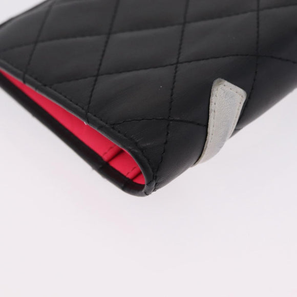 CHANEL Cambon Line Long Wallet Lamb Skin Black CC Auth fm5490