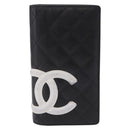 CHANEL Cambon Line Long Wallet Lamb Skin Black CC Auth fm5490-2