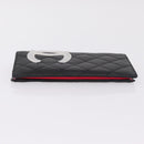 CHANEL Cambon Line Long Wallet Lamb Skin Black CC Auth fm5490-4