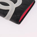 CHANEL Cambon Line Long Wallet Lamb Skin Black CC Auth fm5490-8