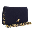 CHANEL Matelasse Chain Shoulder Bag Cotton Navy Gold CC Auth fm5491-1