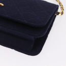 CHANEL Matelasse Chain Shoulder Bag Cotton Navy Gold CC Auth fm5491-11