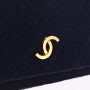 CHANEL Matelasse Chain Shoulder Bag Cotton Navy Gold CC Auth fm5491-14