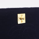 CHANEL Matelasse Chain Shoulder Bag Cotton Navy Gold CC Auth fm5491-18