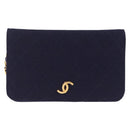 CHANEL Matelasse Chain Shoulder Bag Cotton Navy Gold CC Auth fm5491-2