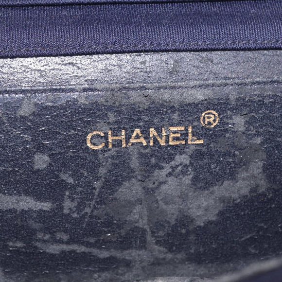 CHANEL Matelasse Chain Shoulder Bag Cotton Navy Gold CC Auth fm5491
