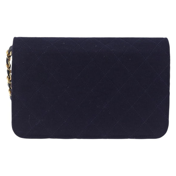 CHANEL Matelasse Chain Shoulder Bag Cotton Navy Gold CC Auth fm5491