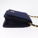 CHANEL Matelasse Chain Shoulder Bag Cotton Navy Gold CC Auth fm5491-4