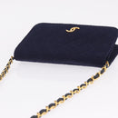 CHANEL Matelasse Chain Shoulder Bag Cotton Navy Gold CC Auth fm5491-6