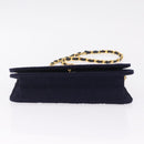 CHANEL Matelasse Chain Shoulder Bag Cotton Navy Gold CC Auth fm5491-9