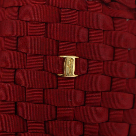 Salvatore Ferragamo Vala Tote Bag Canvas Red Gold Auth fm5497
