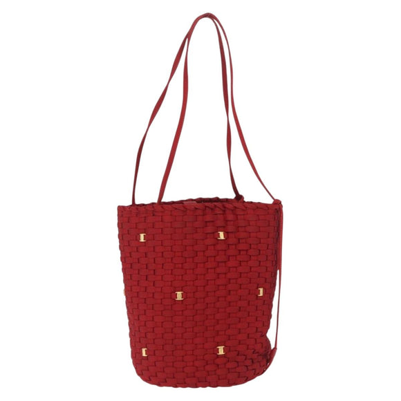 Salvatore Ferragamo Vala Tote Bag Canvas Red Gold Auth fm5497